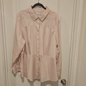 Foxcroft Light Pink Grey Stripe Button Down 100% Cotton Size 22w